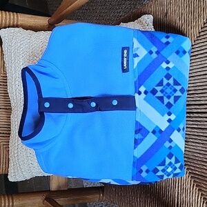 Lands' End  heritage fleece snap neck Pullover, blue, size M/P 10-12